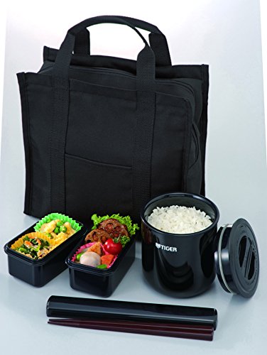 Tiger LWY-T036-K Tiger Thermos Insulated Lunch Box, Stainless Steel Lunch Jar, Rice Bowl, Approx. 1.8 Cups, Tote Bag, Black