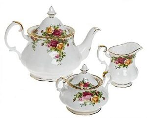 royal albert old country roses 3-piece (teapot, sugar & creamer) tea set, multi