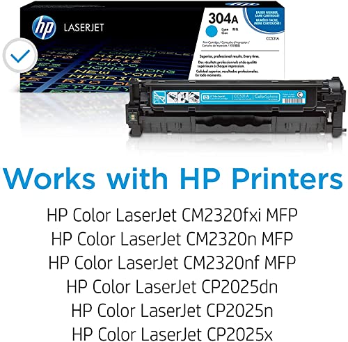 Original HP 304A Cyan Toner Cartridge | Works with HP Color LaserJet CM2320 MFP, HP Color LaserJet CP2025 Series | CC531A