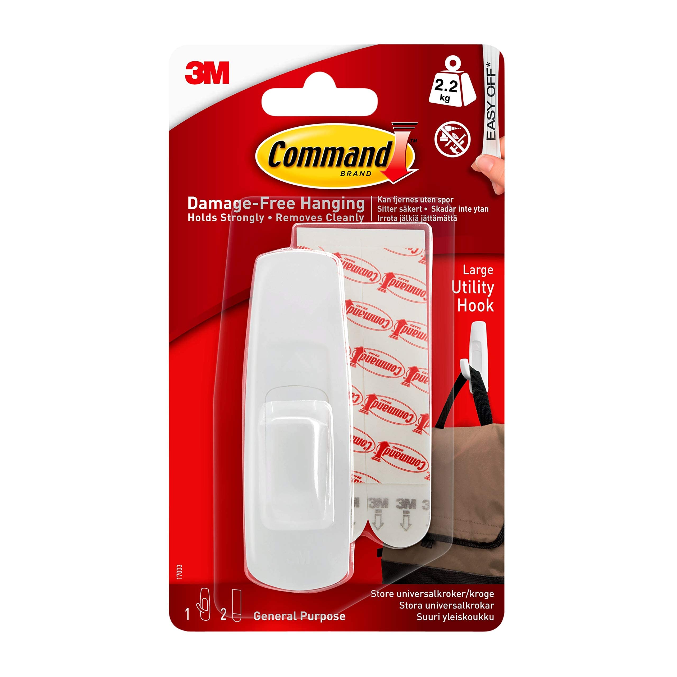 Command Large Utility Hook, White, 1-Hook, 2-Strips (17003ES)