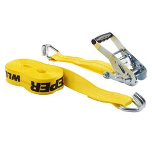 keeper 04622 heavy duty 27′ x 2” ratcheting tie down, 10,000 lbs rated capacity with double j-hooks, yellow, “1.5”” x 1.5″” x 0.75″””