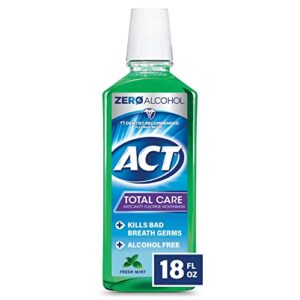 act total care zero alcohol anticavity fluoride mouthwash 18 fl. oz. kills bad breath germs, fresh mint