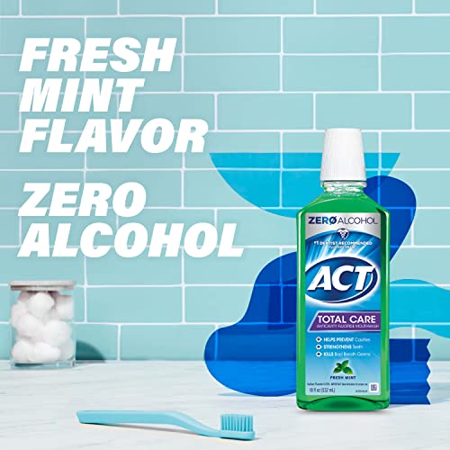 ACT Total Care Zero Alcohol Anticavity Fluoride Mouthwash 18 fl. oz. Kills Bad Breath Germs, Fresh Mint