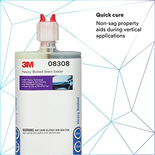 3M Heavy-Bodied Seam Sealer, 08308, Two-Part, Self-Mixing, Automotive Epoxy, 200 ml/6.75 fl oz Cartridge , White