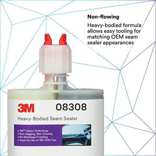 3M Heavy-Bodied Seam Sealer, 08308, Two-Part, Self-Mixing, Automotive Epoxy, 200 ml/6.75 fl oz Cartridge , White