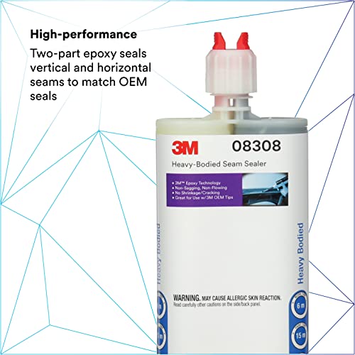 3M Heavy-Bodied Seam Sealer, 08308, Two-Part, Self-Mixing, Automotive Epoxy, 200 ml/6.75 fl oz Cartridge , White