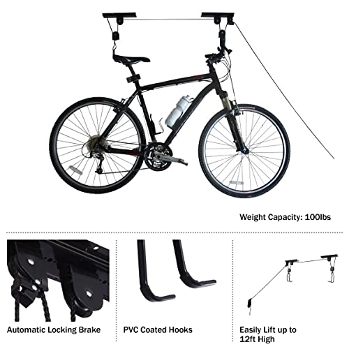 RAD Sportz Bicycle Hoist Quality Garage Storage Bike Lift with 100 lb Capacity Even Works as Ladder Lift Premium Quality