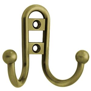 Liberty Hardware Double Prong Robe Hook with Ball End, Antique Brass, Packaging May Vary