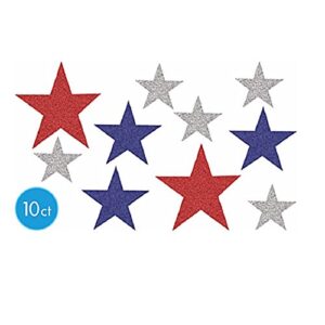 red, white and blue glitter star assortment, 10pc