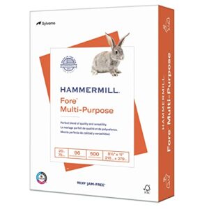 hammermill printer paper, fore multipurpose 20 lb copy paper, 8.5 x 11 – 1 ream (500 sheets) – 96 bright, made in the usa, 103267