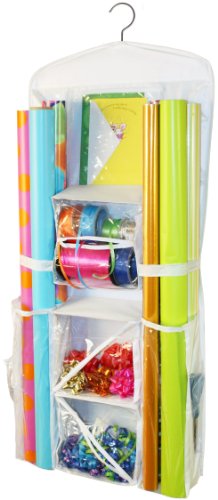 Gift Wrap Organizer - Storage for Wrapping Paper (All Sized Rolls), Gift Bags, Bows, Ribbon and More - Organize Your Closet with this Hanging Bag & Box to Have Organization, Clear Pockets & Hook Hangs