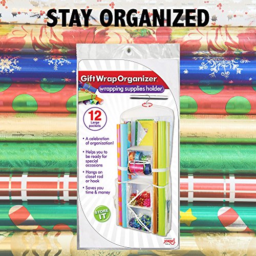 Gift Wrap Organizer - Storage for Wrapping Paper (All Sized Rolls), Gift Bags, Bows, Ribbon and More - Organize Your Closet with this Hanging Bag & Box to Have Organization, Clear Pockets & Hook Hangs