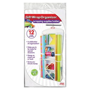 Gift Wrap Organizer - Storage for Wrapping Paper (All Sized Rolls), Gift Bags, Bows, Ribbon and More - Organize Your Closet with this Hanging Bag & Box to Have Organization, Clear Pockets & Hook Hangs