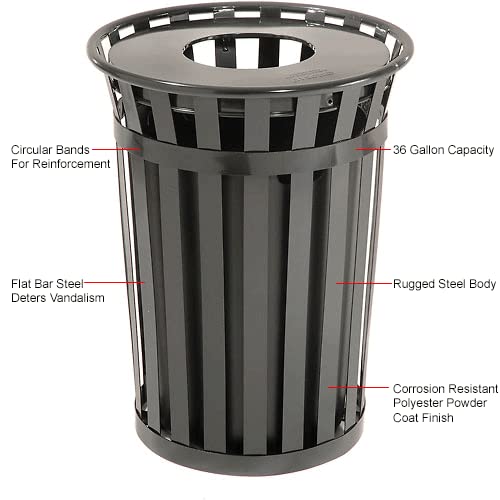 Global Industrial 36 Gallon Outdoor Metal Waste Receptacle, Black