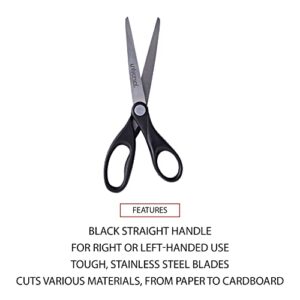 Universal 92008 Stainless Steel Office Scissors, 7" Long, Straight Handle, Black