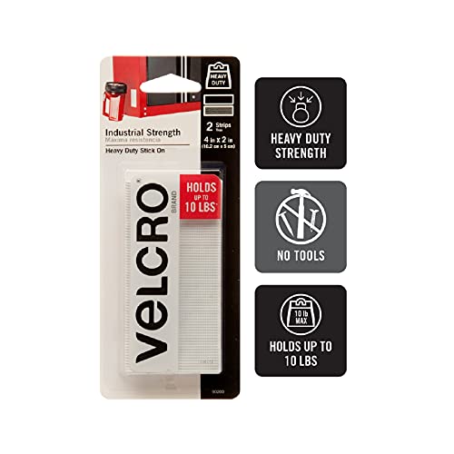 VELCRO Brand Industrial Fasteners Stick-On Adhesive | Professional Grade Heavy Duty Strength Holds up to 10 lbs on Smooth Surfaces | Indoor Outdoor Use, 4in x 2in (2pk), Strips, 2 Sets, 90200