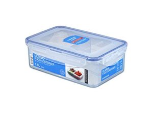 locknlock easy essentials on the go meal prep lunch box, airtight containers with lid, bpa free, rectangle (3 section) -34 oz, clear