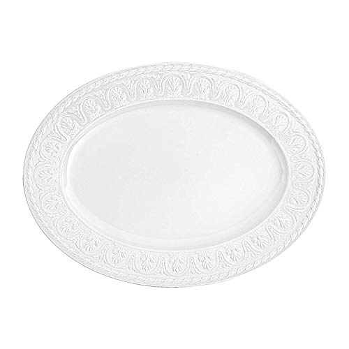 Cellini Oval Serving Platter by Villeroy & Boch - Premium Porcelain - Made in Germany - Dishwasher and Microwave Safe - Elegand Engraved Detail - White 15.75 Inches