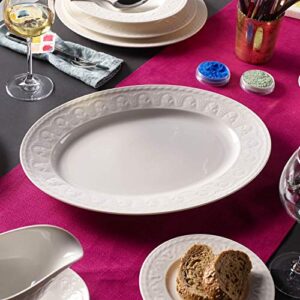 Cellini Oval Serving Platter by Villeroy & Boch - Premium Porcelain - Made in Germany - Dishwasher and Microwave Safe - Elegand Engraved Detail - White 15.75 Inches