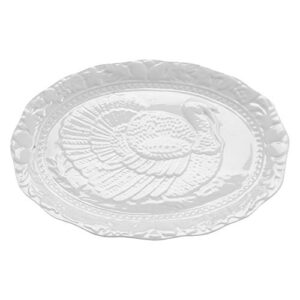 hic kitchen turkey embossed serving platter, fine white porcelain, oversized