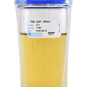 Hardy Diagnostics - U71 Tryptic Soy Broth (TSB), USP, 100 Milliliter Fill, 180 Milliliter Wide Mouth Polycarbonate Jar, Order by the Package of 12, by