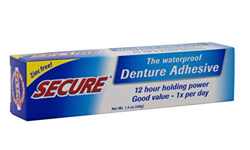 Secure Waterproof Denture Adhesive - Zinc Free - Extra Strong Hold for Upper, Lower or Partials - 1.4 oz