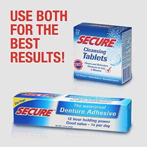 Secure Waterproof Denture Adhesive - Zinc Free - Extra Strong Hold For Upper, Lower or Partials - 1.4 oz (Pack of 4)