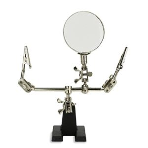 neiko 01902 adjustable helping hand with magnifying glass, third hand solder aid, soldering wire station stand with dual alligator clips and a heavy base, beading & jewelry making tools, solder holder