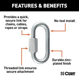 CURT 82901 Threaded Quick Link Trailer Safety Chain Hook Carabiner Clip, 5/16-Inch Diameter, 8,800 lbs Break Strength