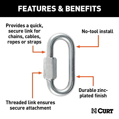 CURT 82901 Threaded Quick Link Trailer Safety Chain Hook Carabiner Clip, 5/16-Inch Diameter, 8,800 lbs Break Strength