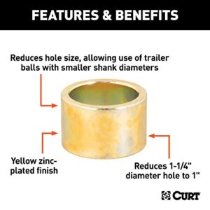 CURT 21201 Trailer Hitch Ball Hole Reducer Bushing, Reduces 1-1/4-Inch Diameter to 1-Inch Stem