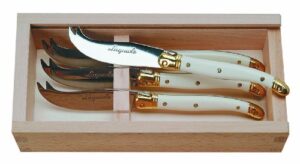 jean dubost 4 cheese knives in box, ivory