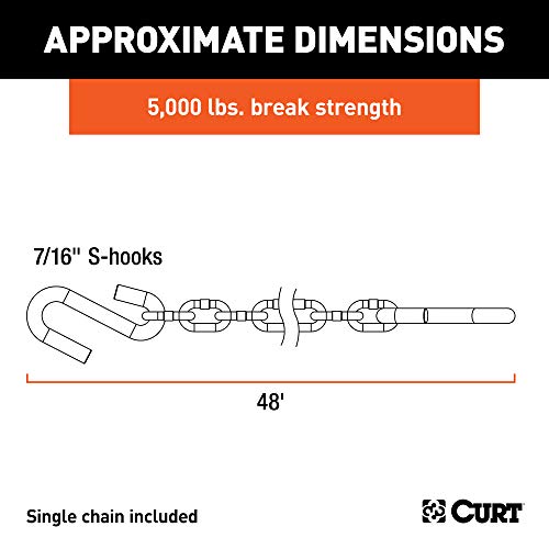 CURT 80031 48-Inch Trailer Safety Chain with 7/16-In S-Hooks, 5,000 lbs Break Strength