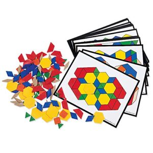 learning resources pattern block activity pack, pattern block cards for kids, geometric shapes, 142 pieces, ages 7+