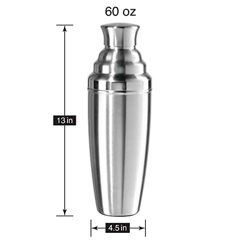 OGGI Jumbo Cocktail Shaker 60 oz - Stainless Steel Construction, Built in Strainer - Ideal Large Cocktail Shaker for Parties, Mixes 12 Martinis