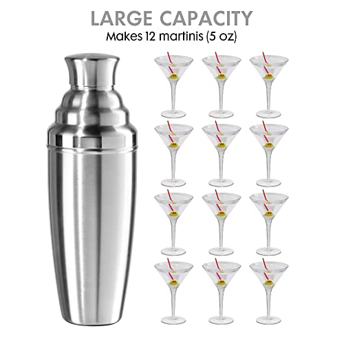 OGGI Jumbo Cocktail Shaker 60 oz - Stainless Steel Construction, Built in Strainer - Ideal Large Cocktail Shaker for Parties, Mixes 12 Martinis