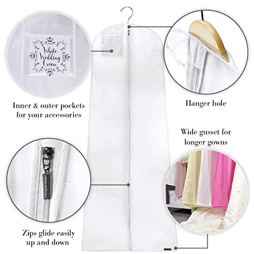 HANGERWORLD 72inch Breathable Wedding Gown Long Dress Hanging Garment Bag for Closet Storage (White)