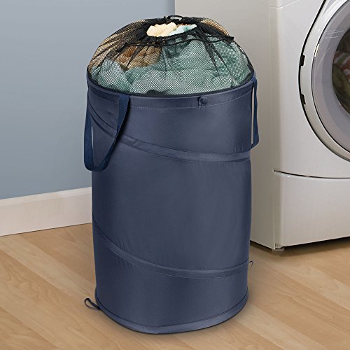 Household Essentials 2039 Pop-Up Laundry Hamper with Handles and Drawstring Closure, Blue