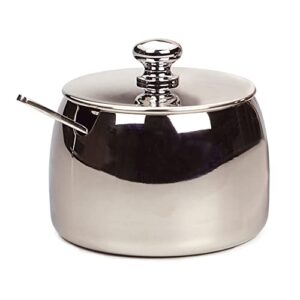 rsvp international stainless steel sugar bowl container with lid and 4.5″ spoon, 8 oz capacity