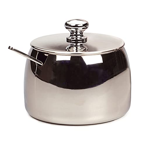 RSVP International Stainless Steel Sugar Bowl Container with Lid and 4.5" Spoon, 8 oz Capacity