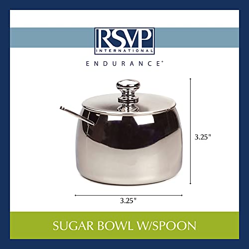 RSVP International Stainless Steel Sugar Bowl Container with Lid and 4.5" Spoon, 8 oz Capacity