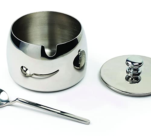 RSVP International Stainless Steel Sugar Bowl Container with Lid and 4.5" Spoon, 8 oz Capacity