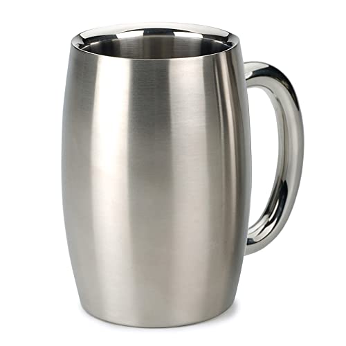 RSVP International Brushed Stainless Steel Barware Collection, Double Wall Beer Mug