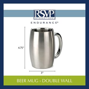 RSVP International Brushed Stainless Steel Barware Collection, Double Wall Beer Mug