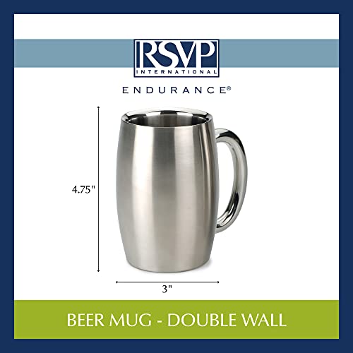 RSVP International Brushed Stainless Steel Barware Collection, Double Wall Beer Mug