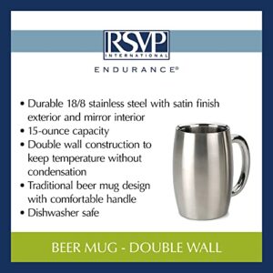 RSVP International Brushed Stainless Steel Barware Collection, Double Wall Beer Mug