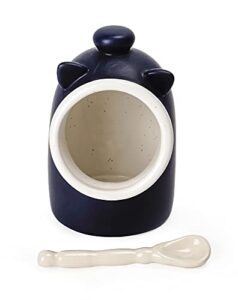 rsvp international stoneware salt pig and spoon set, wide mouth, dishwasher safe, 3×3.25×5″, blue