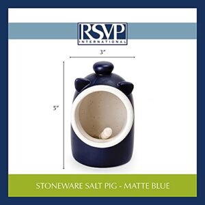 RSVP International Stoneware Salt Pig and Spoon Set, Wide Mouth, Dishwasher Safe, 3x3.25x5", Blue