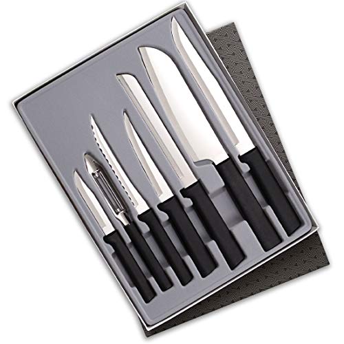 Rada Cutlery Knife 7 Kitchen Knives Starter Gift Set Stainless Steel Resin Made in USA, 11 3/8 Inches, Black Handle