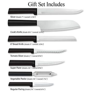 Rada Cutlery Knife 7 Kitchen Knives Starter Gift Set Stainless Steel Resin Made in USA, 11 3/8 Inches, Black Handle